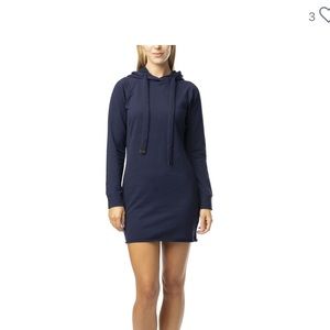 Navy sweater dress with hood